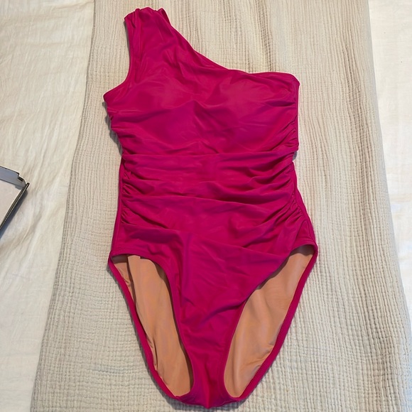 J crew long torso one shoulder ruched one piece - Picture 5 of 7